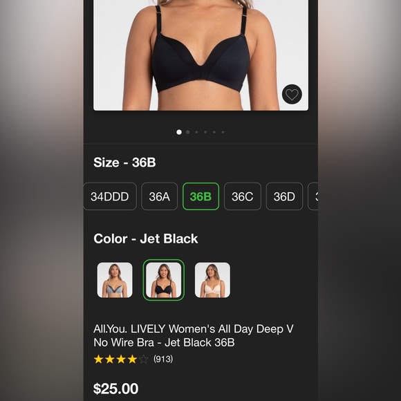 NWT Women’s Jet Black No Wire Bra, 36B - Picture 7 of 9